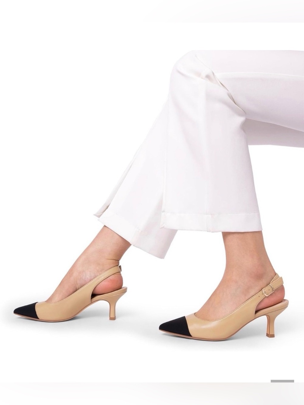 Elegant Beige and Black Slingback Heels